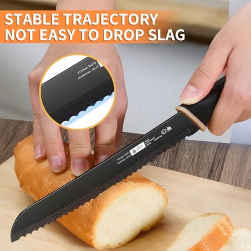 Plys 8-Inch Serrated Bread Knife – Premium Stainless Steel Blade with Rust-Resistant Coating, Non-Slip PP Ergonomic Handle, 14° Angle for Crusty Loaves, Baguettes, Sourdough & Hard Breads - Thumbnail 4