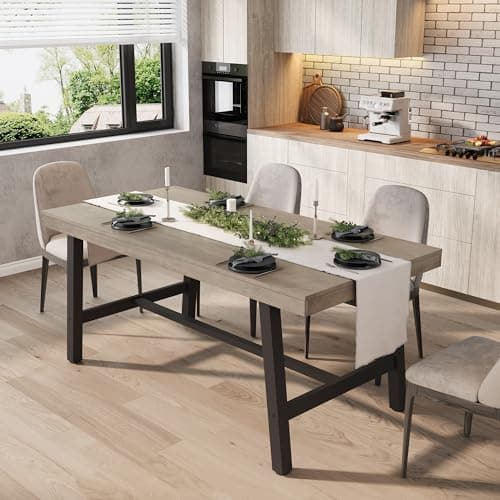 GarveeHome Industrial Dining Table for 4-6 People, 63" Long Large Kitchen Table with Sturdy Metal Frame, Rectangular Counter for Dinner, Kitchen, Dining Room (Grey, 63" Non-extendable) - Image 1