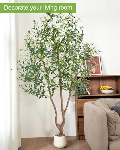 Sillaff Olive Tree 6FT Fake Tree Large Artificial Tree Indoor Faux Plants with Pot, Nearly Natural Olive Branches and Fruits for Living Room Home Office Decorations - Thumbnail 2
