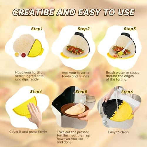 Crimper Tortilla Sealer,For 10 Flour Tortillas Crimper for Quick Quesadilla Crimper Taco Sealer Press, Easy Crimper ToolInclude 2*Brush And 10*Disposable Gloves - Thumbnail 3