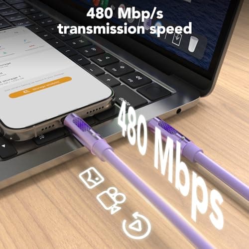240W USB C to USB C Cable, Type C to Type C Cable, 480Mbps Speed, USB-IF Certified, Fast Charging Cable for iPhone 16 15 Pro Plus Pro Max, for Galaxy S25 S24, for iPad MacBook Pro/Air, Laptops, 6 FT - Thumbnail 5