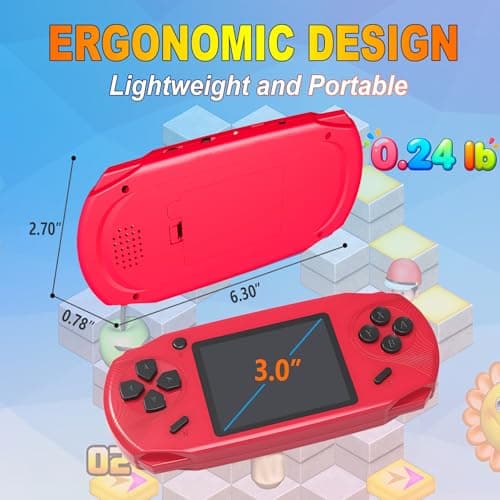 Beijue 16 Bit Handheld Games for Kids Preloaded 220 Retro Video Games with 3.0'' Large Screen Portable Rechargeable Electronic Gaming Player Toy Gifts for Boys Girls (Red) - Thumbnail 5