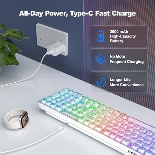 MOFII Upgraded Wireless Ergonomic Keyboard, BT/2.4Ghz Tri-Mode Ergo Keyboard with Natural Curve, RGB Backlit, Rechargeable Battery, Full-Size Keyboard for Computer/Laptop/Mac/MacBook, Pearl White - Thumbnail 5