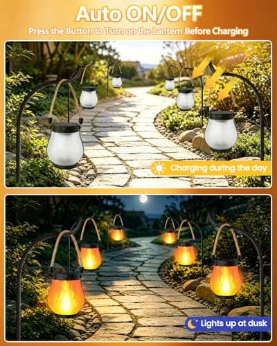 6 Pack Solar Lanterns Outdoor Waterproof, Gen2 Flickering Flame Lanterns with 2 Modes, Dual Charging (USB/Solar) Decorative Hanging Table Solar Outdoor Lights for Tree Garden Porch Yard Patio - Thumbnail 6