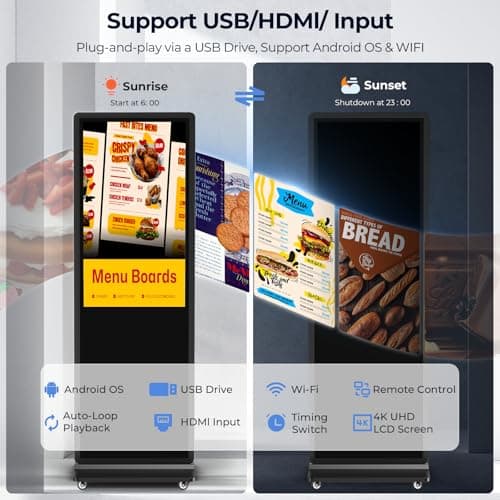 JASZDOT 32/43/55/65 Inch Digital Signage Display, LCD Screen Advertising Display Kiosk Interactive Totem Floor Standing Auto AD Player with USB/HDMI/WiFi Android OS (65'' Non-Touch) - Thumbnail 4