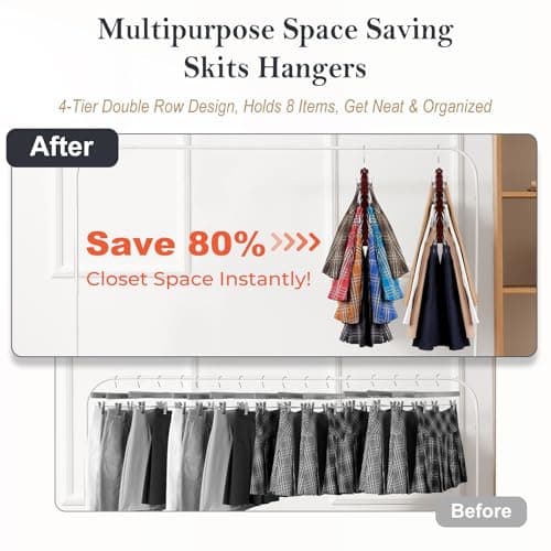 HOUSE DAY Skirt Hangers Space Saving 1 Pack, Double Row 4-Tier Non-Slip Hangers with Clips for Skirts, Shorts, and Pants - Lotus Wood Clip Hanger for Women - Closet Organizers and Storage (Mahogany) - Thumbnail 3