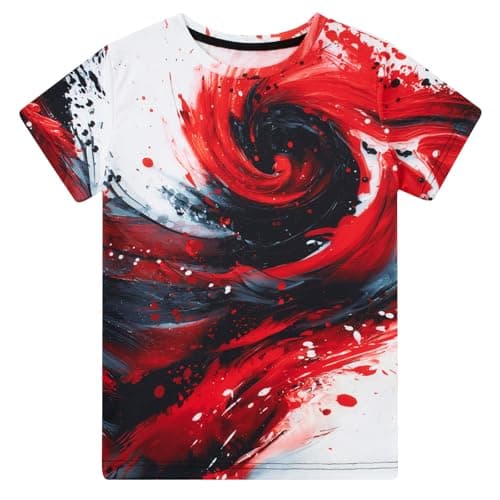 Funnycokid Boys Shirts Size 12 14 Girls Youth T-Shirts Graffiti Red Black Ink Swirl Clothes Tops Tees Graphic Short Sleeve Birthday Cool 13-14 Years - Image 1