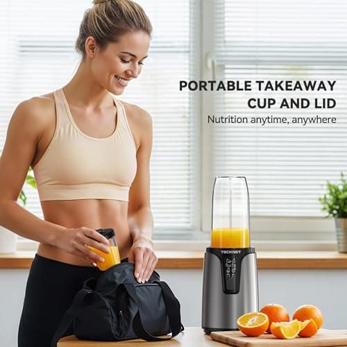 TECKNET 25000RPM Bullet Blender for Smoothies, 1000W Small Personal Nutri Blender for Protein Shakes and Smoothies, Coffee Mixer with 2 BPA-Free Cup (17oz & 10oz), Portable Countertop Grinder Kitchen - Thumbnail 5