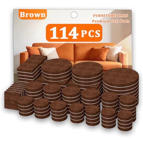 Felt Furniture Pads 114 PCS, 7 Sizes, Felt Pads for Chair Legs, Suitable for Round and Square Chair Legs, to Prevent Scratches, Reduce Noise and Protect the Floor (Brown) - Image 1