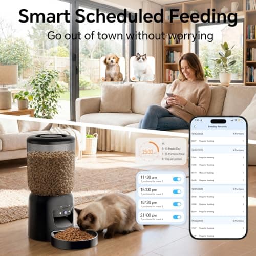 Centvicam Automatic Cat Feeder with 2K HD Camera: 5G WiFi Automatic Dog Feeder with Night Vision, Auto Cat Food Dispenser with 6L Large Food Storage for Multiple Pet, Detachable for Easy Clean -24 Cup - Thumbnail 3