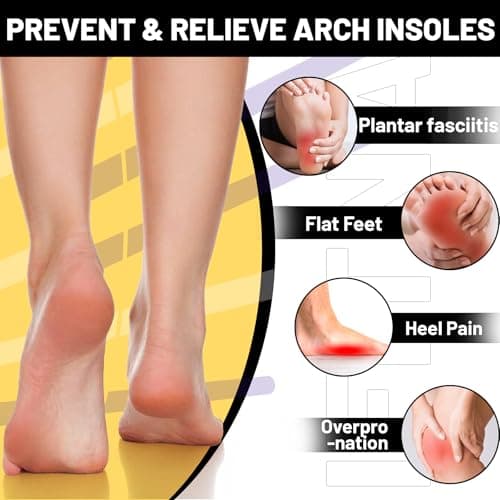 Plantar Fasciitis Relief Arch Support Inserts Flat Feet Orthotics para Orthopedic Insole Men Women Absorb Shock Supination Correction Standing All Day Boot Work Shoe Insoles Size(7-7 1/2) - Thumbnail 4