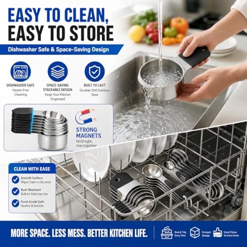 Magnetic Measuring Cups and Spoons Set, Strong N52 Magnets, Heavy Duty 304 Stainless Steel Fits in Spice Jars for Baking & Cooking, BPA Free, Round Set of 15 with Leveler Black - Thumbnail 6
