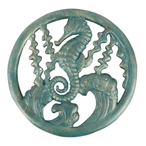 Cast Iron Trivet for Hot Pots, Heavy Duty Heat Resistant Pot Holder, Seahorse Seagrass Decorative Kitchen Accessory for Cookware and Grill Pans - Image 1