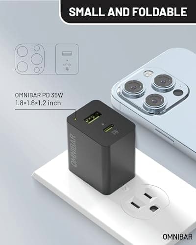 Omnibar 35W USB C Charger, 2-Port GaN Compact Type C Charger Fast Charging Block, Foldable PD 3.0 PPS Power Adapter with 4FT USB-C Cable for iPhone 17 16, Galaxy S26 S25, iPad Pro, Speakers, AirPods 4 - Thumbnail 5