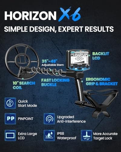 SuperEye Metal Detector for Adults Professional, Higher Accuracy Gold Silver Metal Detectors Kit, Intelligent NORM Mode for Beginner, 6 Modes, Advanced DSP Chip,10" Waterproof Coil, Larger LCD, Blue - Thumbnail 2