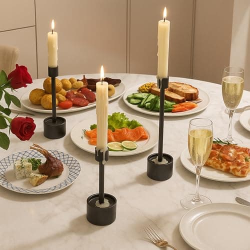 YUMORE Small Candle Holders - Pillar Candle Solid Stainless Steel Stands for Halloween, Wedding Centerpieces, Dining Table, Mantel Decor, Modern Farmhouse, Matte Black 3-Packs - Thumbnail 6
