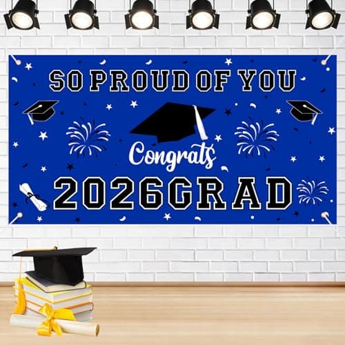 Graduation Decorations 2026 Blue Graduation Banner 66.1" x 33.8" Graduation Backdrop Congrats Grad Banner for Outdoor Indoor High School College Class of 2026 Graduation Party Decorations Supplies - Image 1