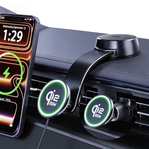 Upgrade [for Qi2.2-Certified] 25W for MagSafe Wireless Car Charger Mount, 2XFast Charging[90+LBS Safe Suction] Magnetic Phone Holder Dashboard Windshield for iPhone 17/16/15/14/13/12 Pro Max, Charcoal - Image 1