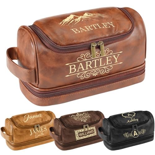 Personalized Toiletry Bag for Men - Custom Large Leather Dopp Kit with Engraved Name & Text, Personalized Gift for Groomsmen, Husband, Dad, Boyfriend, Birthday or Christmas Gifts for Men - Image 1