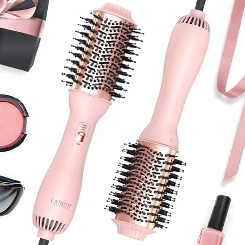 LANDOT Hair Blow Dryer Brush - One-Step Hot Air Brush for Fast Drying Smoothing Volumizing, Ionic Anti-Frizz Delivers Salon Blowout Results, 3 Heat/2 Speed Settings fit All Hair Types, Rose Gold Pink - Image 1