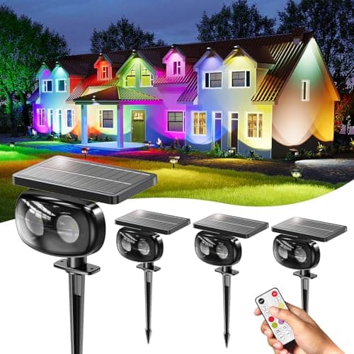 MOFOYEAH Solar Spot Lights Outdoor Waterproof IP68, RGB Colors Changing Solar Lights with 4 Lighting Modes, Solar Powered Lights Outdoor for Garden Yard Pathway Landscape (4Pack) - Image 1