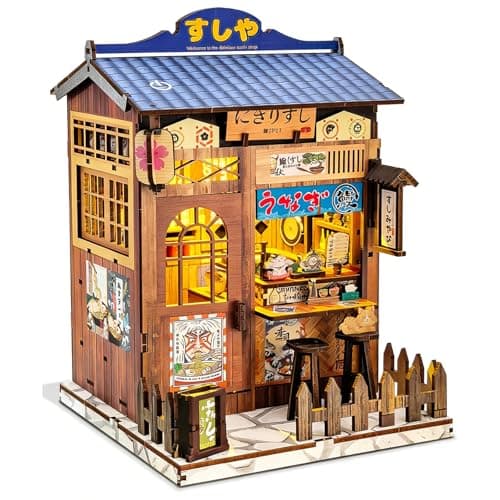 DIY Miniature House Kit, Book Nook Kit Mini Japanese House Bookshelf Decor, Tiny Dollhouse Building Kit for Adults & Teens, Gifts for Family, Friends