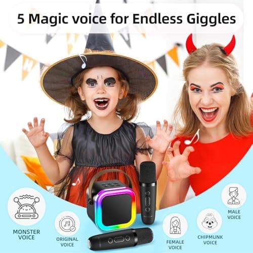 Kinglucky Mini Karaoke Machine for Kids, 2025 TOP Birthday Gifts Ideas for 3-12 Year Old Girls, Christmas Party Gifts Kids' Personal Video Players Accessories with 2 Wireless Microphones - Black - Thumbnail 5