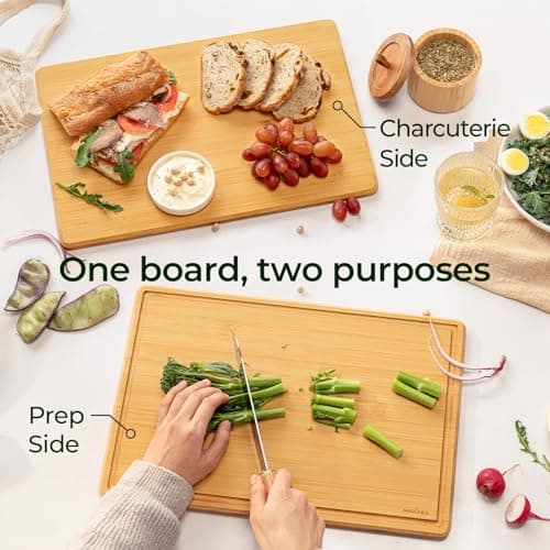 Keechee Cutting Board with Non-slip Mat, Bamboo Cutting Board for Kitchen Meal Prep & Serving - Wood Serving Board Set with Deep Juice Groove Ideal Kitchen Gifts - Thumbnail 6