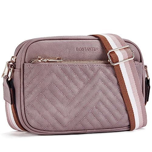 BOSTANTEN Quilted Crossbody Bags for Women Vegan Leather Purses Small Shoulder Handbags with Wide Strap Purple - Image 1