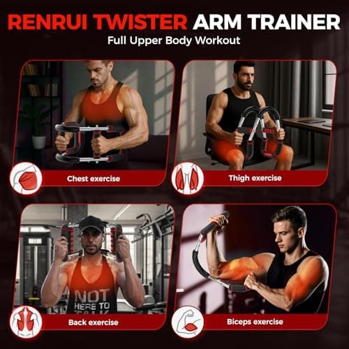 RENRUI Twister Arm Trainer, Chest Workout Equipment for Men & Women, Adjustable 5 Resistance Levels (40-130 lbs) Ergonomic Home Gym Strength Trainer with Anti-Slip Handles & Carry Bag (Red&Sliver) - Thumbnail 5