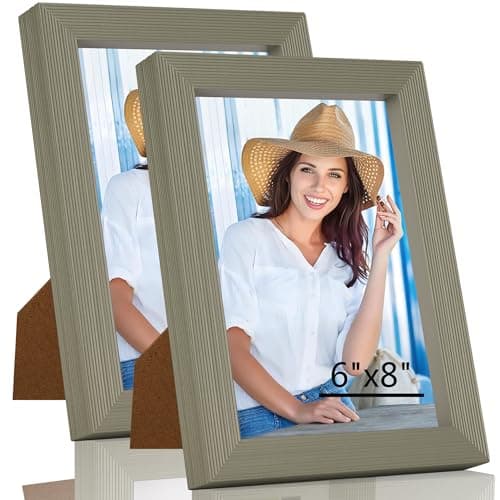 WTAQR Picture Frames,6x8 picture frame Set of 2,Picture Frame with HD Plexiglass,Display Pictures 5x7 with Mat or 6x8 Without Mat,Vertical and Horizontal Wall Hanging Photo Frame,Gray Frame - Image 1
