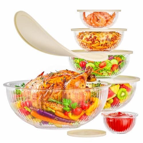 Jelife Glass Mixing Bowls with Lids Sets - 6 Packs Size: 5.9-3.7-2.1-1-0.5-0.2QT, Borosilicate Nesting Glass Bowls Containers for Baking,Salad,Meal Prep,Serving,Food Storage,BPA Free & Dishwasher Safe - Image 1