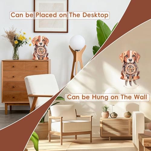 Kosmickiss 3D Wooden Puzzles for Adults, Beagle Mechanical Model Kits, DIY Wall Clock Puzzle, Home Decor Creative Gifts for Men and Women, Pendulum Wood Craft, Gifts for Dog Lovers - Thumbnail 5