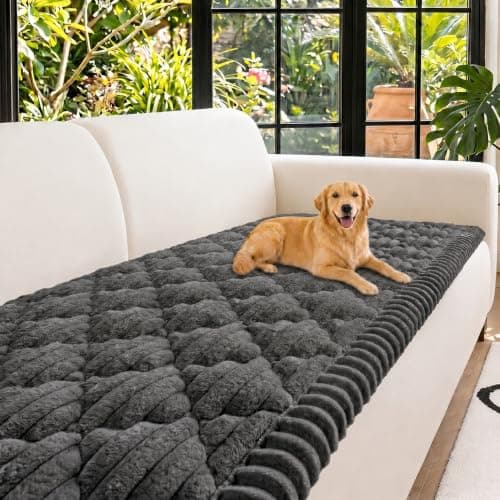 NILUOH Couch Cover for Dogs Washable, Non Slip Pet Couch Cover, Thick Plush Furniture Protector for Sofa, Protects Against Hair, Dirt and Scratches, Loveseat/Small Couch (Dark Gray, 27.6" x 59") - Image 1