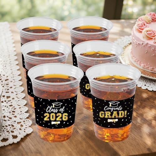 Labrostar 50Pcs Graduation Decorations 2026 Disposable Graduation Cups Congrats Grad Class of 2026 Decorations Graduation Party Supplies 16oz Black - Thumbnail 3