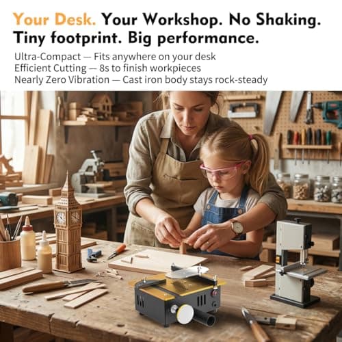 Super Mini Table Saw for Crafts,[Dual Motor & Switches] 7 Speeds MAX 200W Multifunctional Table Saw with 122+ Accessories, Cut/Engrave/Polish/Drill, Compact Design for Model Making, Gift for Creators - Thumbnail 4