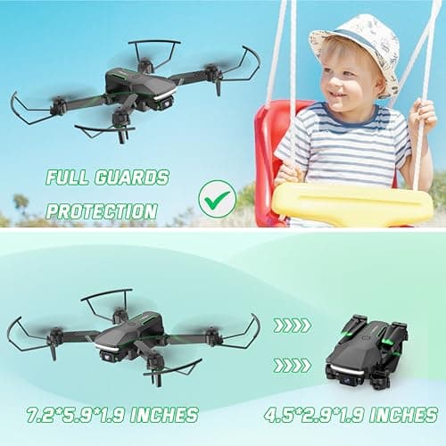 Drone with Camera for Kids - RC Helicopter Boy Gifts Toys, Mini FPV Drones with 1080P HD Camera, Foldable Remote Control Quadcopter with One Key Start, Stable Hover, Gesture Selfie, 2 Batteries, Black - Thumbnail 5