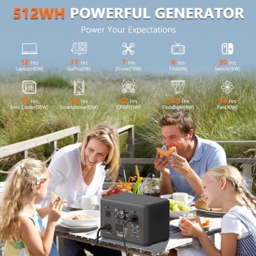 ALLWEI 500W Solar Generator with 100W Solar Panel, 512Wh LiFePO4 Battery - Thumbnail 4