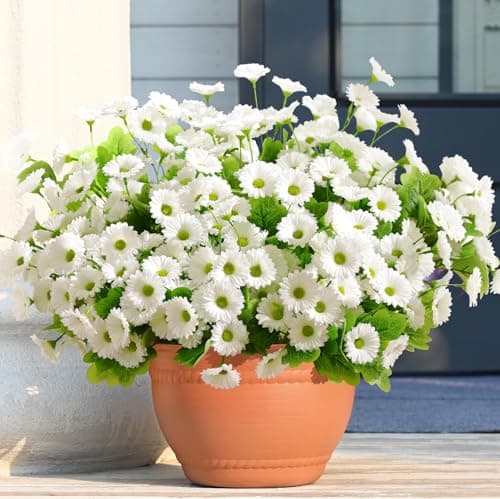 Waipfaru Artificial Flowers for Outdoors Faux Plants, UV Resistant Artificial Outdoor Flowers, White Silk Daisy Realistic Fake Mums Flower for Front Porch Spring Home Planter Patio Decor, 6 Bundles - Image 1