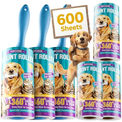 POPCHOSE Lint Rollers for Pet Hair Extra Sticky,600 Sheet Extra Sticky Lint Rollers for Pet Hair,3 Handles & 6 Sticky Rolls,Dog Cat Hair Remover for Clothes,Furniture,Couch,Lint Roller for Clothes - Image 1