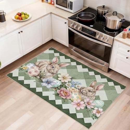 cotiled Area Rug for Living Room, Washable Non-Slip Large Area Rug, Indoor Floor Carpet Low Pile Soft Boho Farmhouse Rug for Bedroom Dining Room Green 3x5 - Thumbnail 3