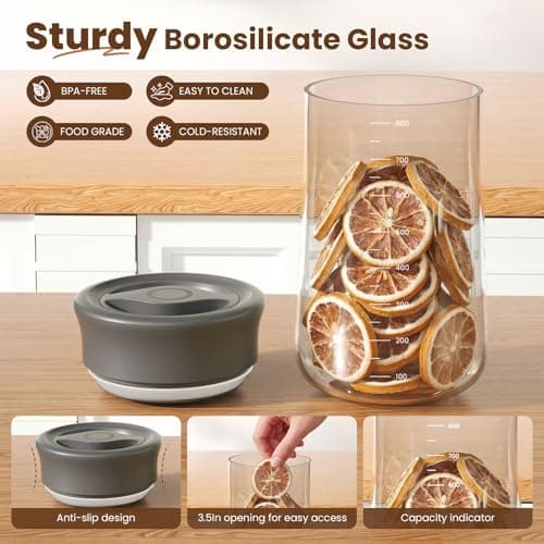 OURCABECUE Airtight Coffee Bean Storage Container, 27 oz Easy Open Quarter Twist Glass Food Storage Jars with Lid, Wide Mouth Mason Jars for Meal Prep, Overnight Oats, Grains, Loose Tea and More - Thumbnail 4