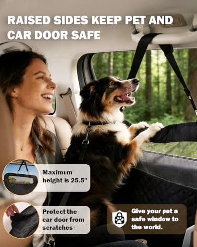 Dog Seat Cover for Back Seat- Heavy Duty Soft Bottom Car Hammock for Dog, with a Heightened Design Both Side,Fits Cars,Suv, and Mid-Size Trucks, Waterproof and Machine Washable,Black&Large Size. - Thumbnail 2