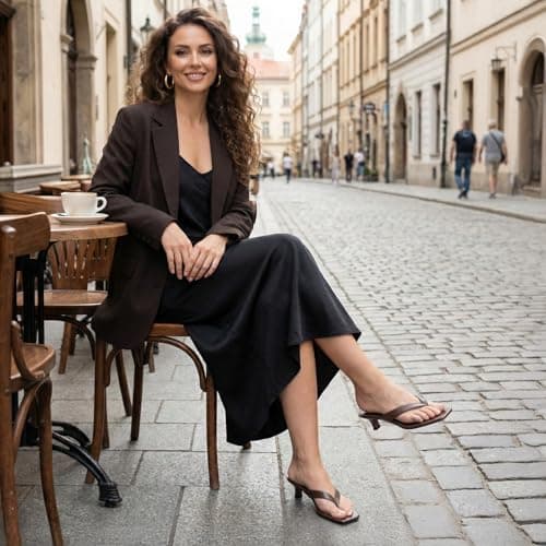 Athlefit Women's Kitten Heels Brown Flip Flops Square Toe Comfortable Low Heels Slip On Summer Heeled Thong Sandals Brown Size 6 - Thumbnail 2