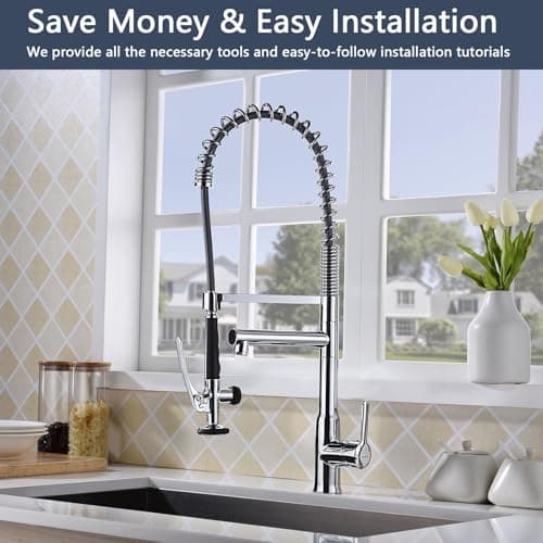 Commercial Kitchen Faucet with 26.25" High Arch Pull-Down Sprayer, Solid Brass Single Handle Pre-Rinse Spring Kitchen Sink Faucet with Dual-Function Spray Head, Chrome Double-Headed Kitchen Faucets - Thumbnail 2