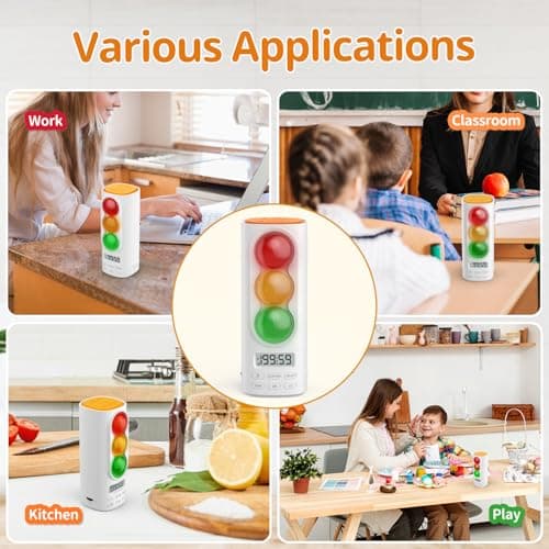MeesMeek Traffic Light Visual Timer&ADHD Tool for Kids Adults Display Volume Adjustment, with 4 Ringtones for Classroom Desk Home Kitchen Game Countdown Pause Memory Function Charger Type C Included - Thumbnail 6