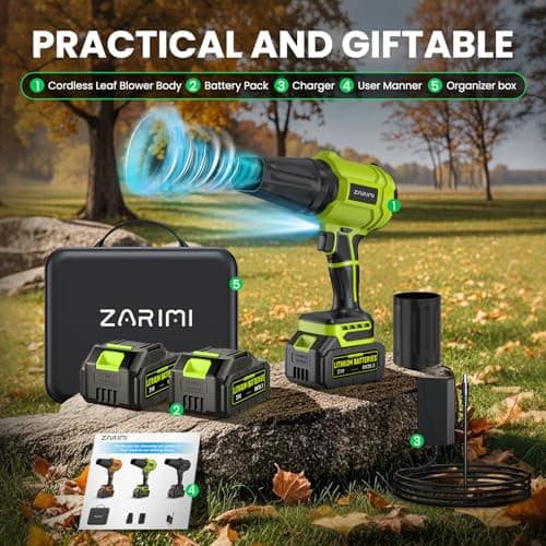 YUQUESEN Cordless Leaf Blower, 980,000 RPM Handheld Leaf Blower with 2 Batteries & Charger, Lightweight Leaf Blowers for Patio, Lawn, Leaves, Dust - Deep Green - Thumbnail 6