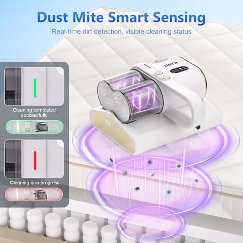 Cleera Mattress Vacuum Cleaner, 16KPa Suction, 14000RPM Tapping, 253.7nm UV-C Dual Optical Sensors, 400W Bed & Couch Vacuum, Dual Brushroll, Smart Dust Sensor, HEPA Filtration for Sofa Crib Carpet - Thumbnail 5