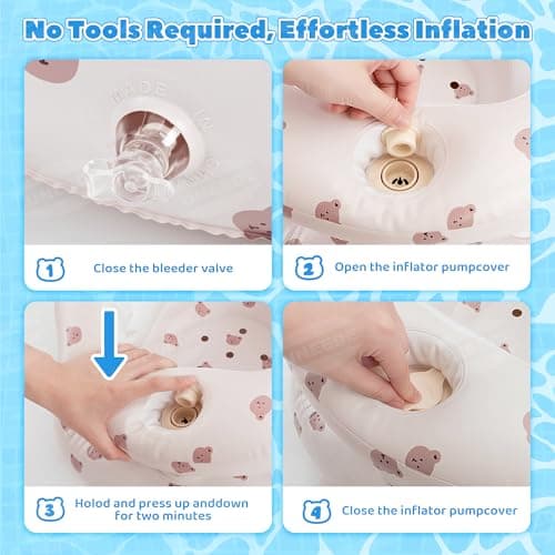 UNEEDE Inflatable Baby Seat for 3 Months & up, Infant Floor Baby Chair with Fence & Built in Air Pump,Lightweight Travel Baby Bath Seat for Home, Camping， Beach & Outdoor - Thumbnail 3