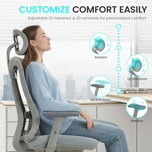 LuxErgo Ergonomic Office Chair, High Back Mesh Desk Chair with Adjustable Headrest Lumbar Support Seat Depth, 300 Lbs Big and Tall, 90-110° Tilt Lock Swivel Rolling Task Chair,Green - Thumbnail 3